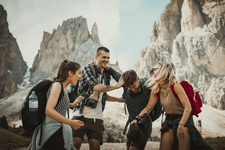 a group of friends hiking and having a good time