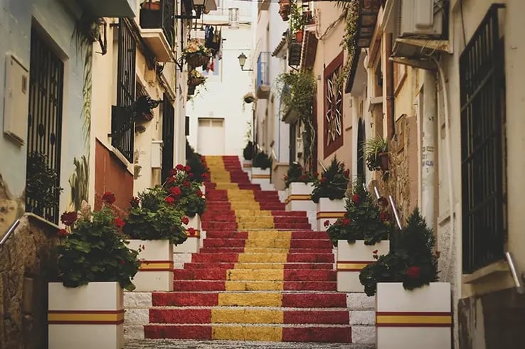 stairs with the Spanish flag