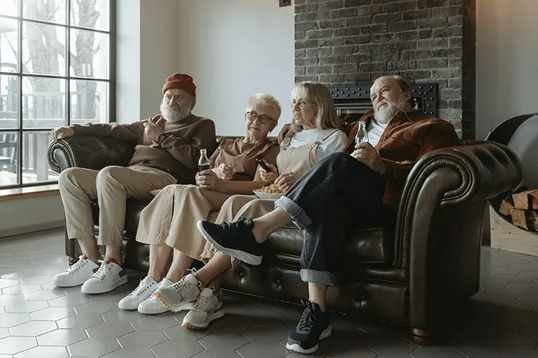 A group of senior friends feeling at ease after getting the best health insurance for seniors.