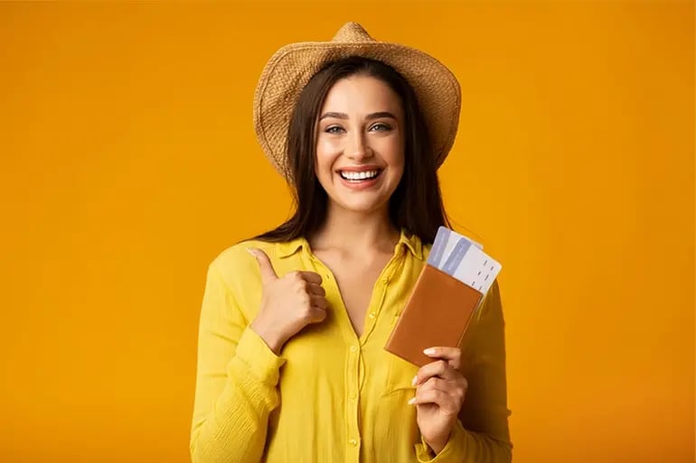 A girl after purchasing holiday insurance in Spain.