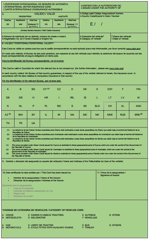 example of the car green card