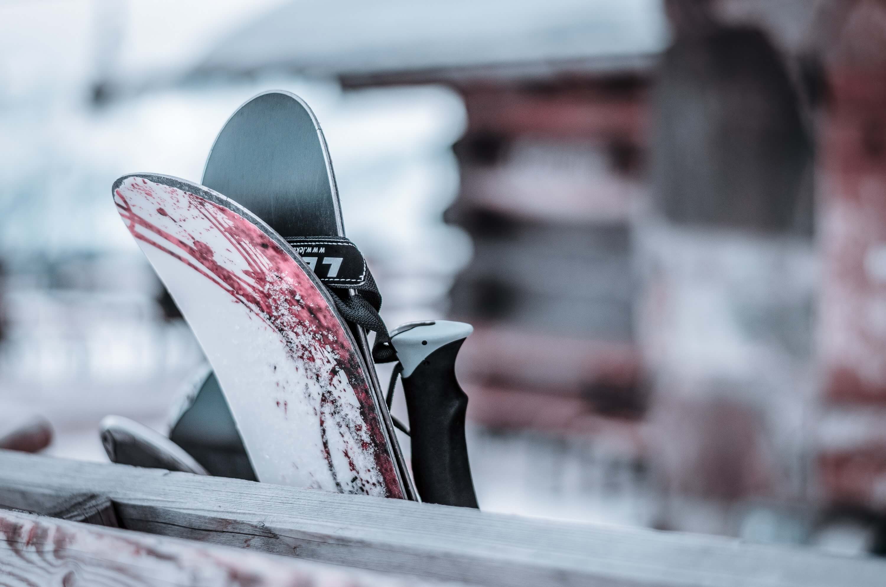 skis resting on a wall at one of the spain ski resorts