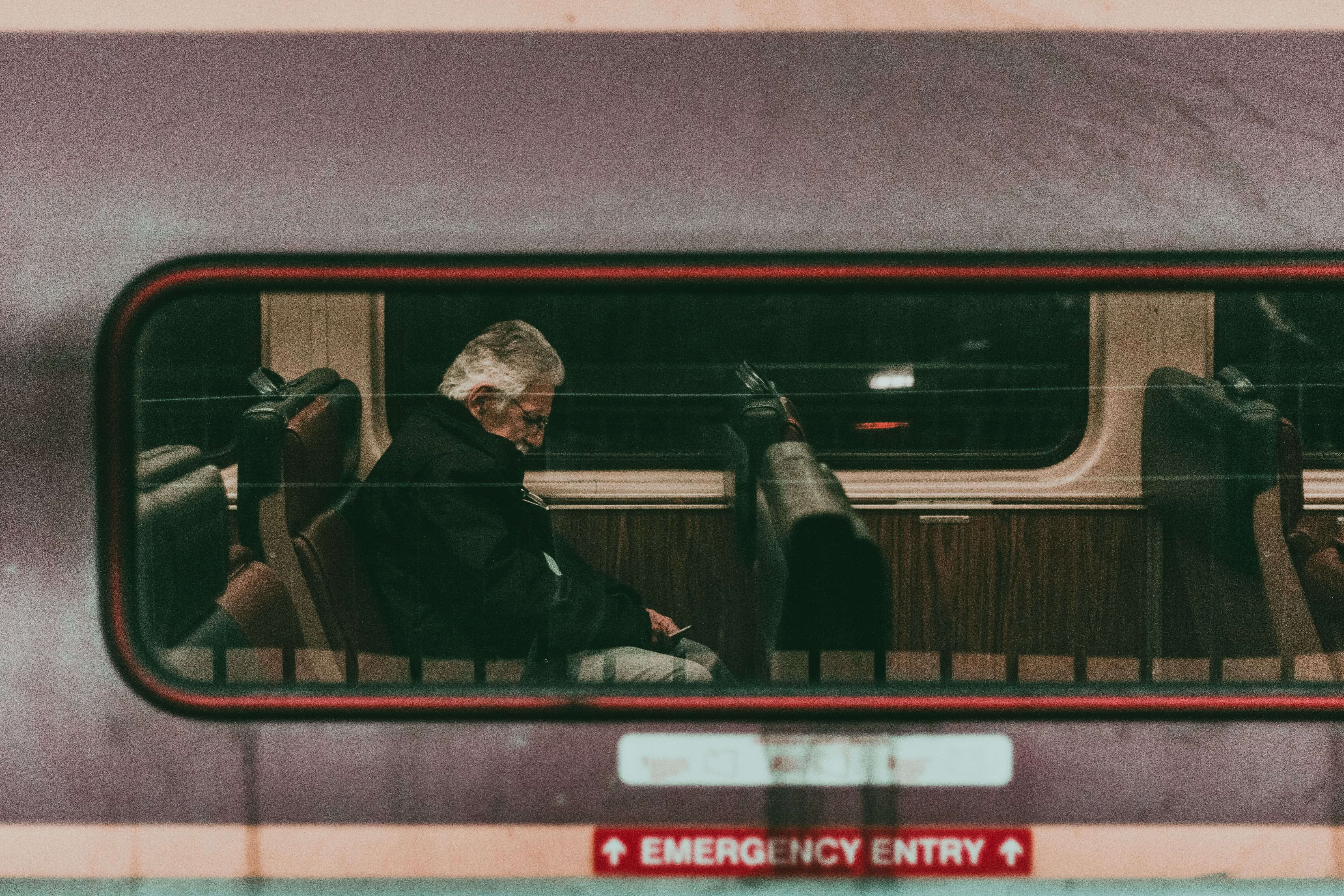 a man with obstructive sleep apnea on a train